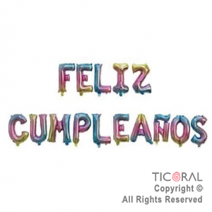 GLOBO METALIZADO FRASE FELIZ CUMPLEA�OS MULTICOLOR 16